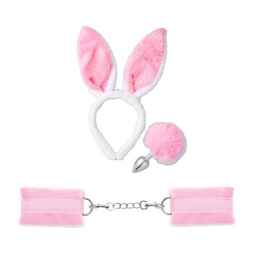 Fun Toys Butt Plug Tail Rabbit Ear & Handcuffs Combo - Front View