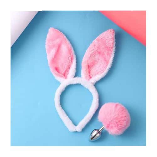 Fun Toys Butt Plug Tail Rabbit Ear & Handcuffs Combo - Detail View