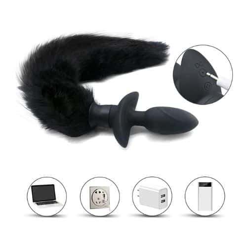 FST Butt Plug Vibrating Anal Foxtail Butt Plug Remote Control - Detail View