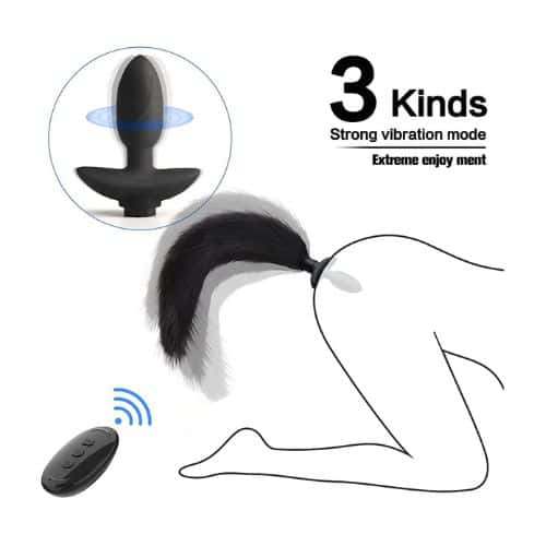 FST Butt Plug Vibrating Anal Foxtail Butt Plug Remote Control - Back View