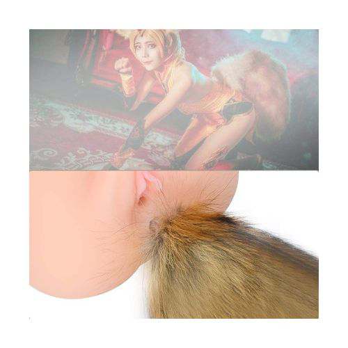 Wild Fox Tail with Stainless Steel Anal Plug - Detail View