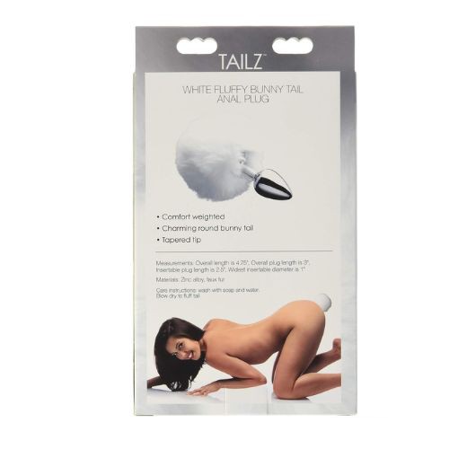 Tailz White Fluffy Bunny Tail Anal Butt Plug - Back View