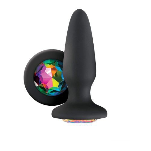 Glams Black Silicone Butt Plug Rainbow Gem - Front View