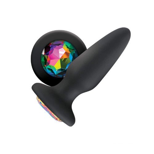Glams Black Silicone Butt Plug Rainbow Gem - Side View