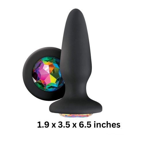 Glams Black Silicone Butt Plug Rainbow Gem - Detail View
