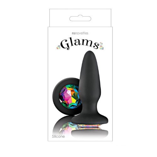 Glams Black Silicone Butt Plug Rainbow Gem - Back View