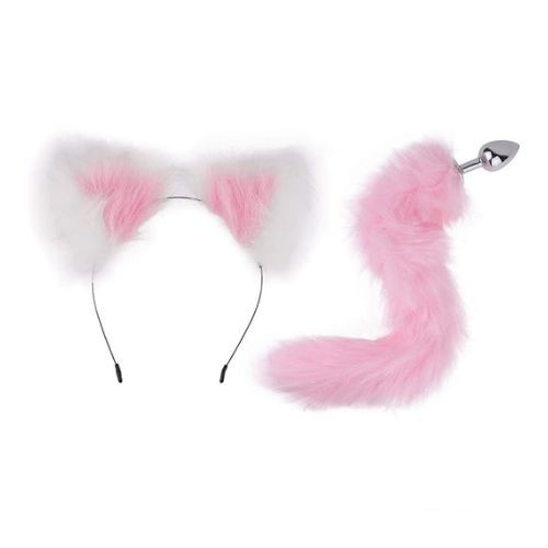 2 Pcs Animal Cosplay Fluffy Toys Metal Plug Butt Tail - Front View