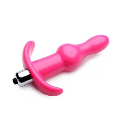 Frisky Ribbed Vibrating Butt Plug - Pink - Side View