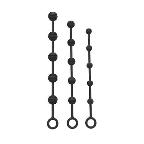Ribbed Anal Beads - Black - Side View