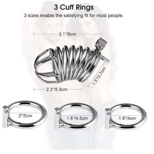 Steel Ring Chastity Cage Device (Silvery) - Side View