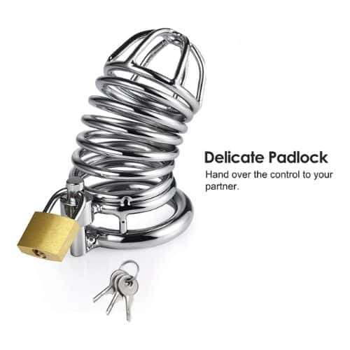 Steel Ring Chastity Cage Device (Silvery) - Detail View