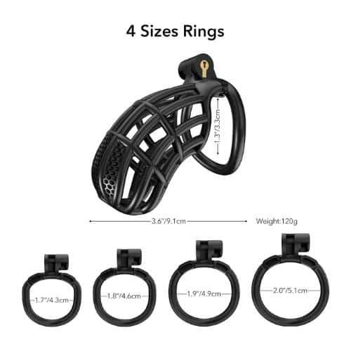 3D Male Chastity Device Cock Cage Black - Side View