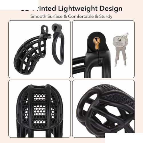 3D Male Chastity Device Cock Cage Black - Detail View
