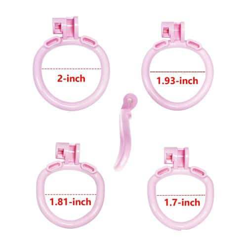 Male Chastity Cage with Lock & 4 Rings Nylon - Pink - Side View