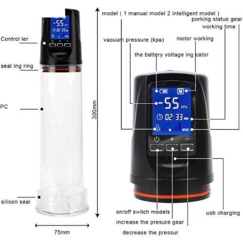 Electric Penis Vacuum Pump with 4 Suction Intensities - Detail View