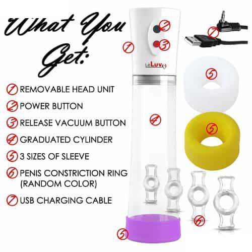 LeLuv Eros White USB-Powered Electric Penis Pump - Side View