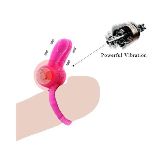 Silicone Vibrating Cock Ring with Rabbit Ears - Detail View
