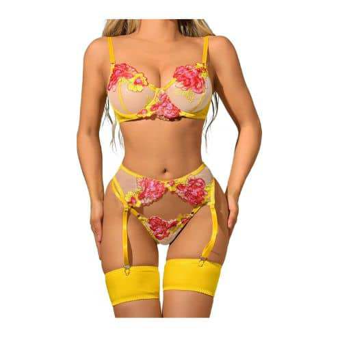 Floral Embroidered Underwire, G-String Lingerie