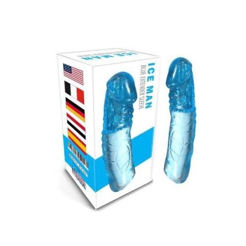 Ice Man Transparent Clear Penis Sleeve -Blue