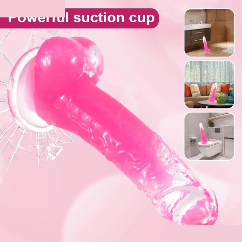 7 Inch Transparent Dildo Pink - Back View