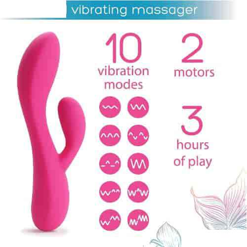 plusOne Dual Rabbit Vibrator for Women - Pink - Detail View