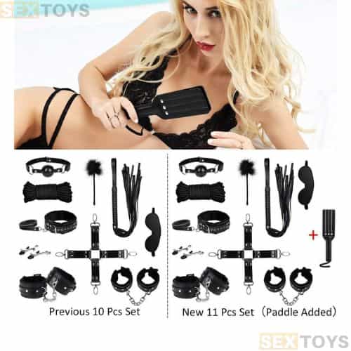 BE BDSM Starter Bdsm Kit 11 Pcs Leather Black - Side View