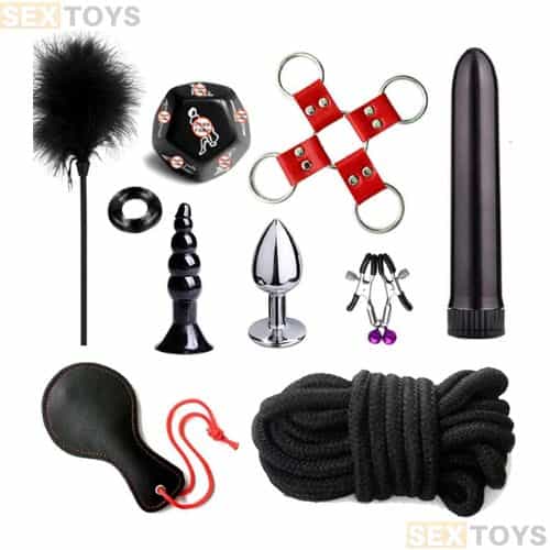 35PCS Restraint Bdsm Kit Set for Sex Red-Black - Side View