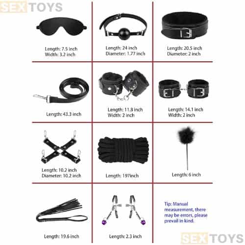 Welkin Sex Bondage BDSM Kit 10PCS Leather - Detail View