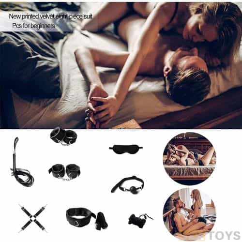 Leather BDSM Kit 28 Pcs Set Black Purple - Detail View