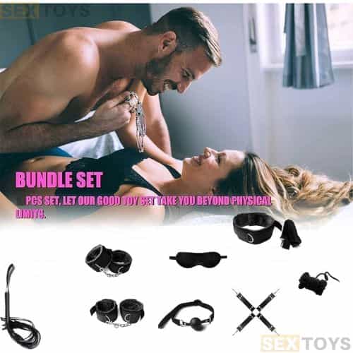 Leather BDSM Kit 28 Pcs Set Black Purple - Back View