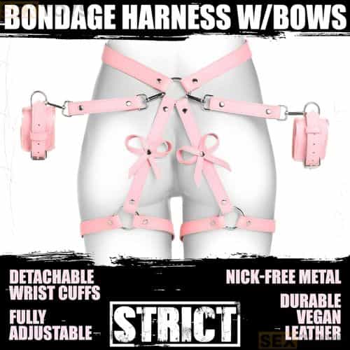 STRICT Pink Bondage Harness With Bows for Women - Side View