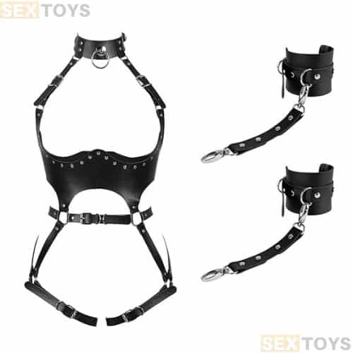 DYL Women Punk PU Leather Body Harness Belt Sexy Lingerie - Side View