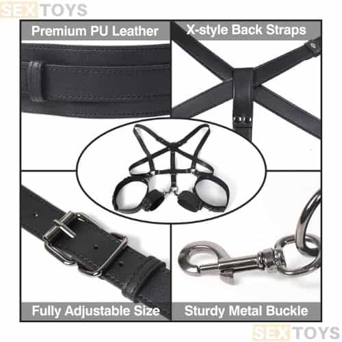 BDSM Sex Bondage Restraints Kit, 3 in 1 Leather - Detail View