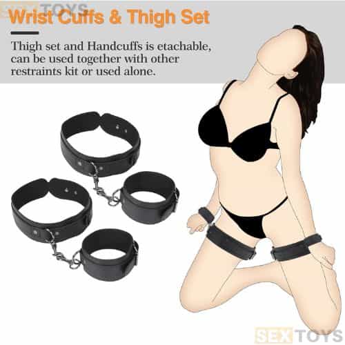 BDSM Sex Bondage Restraints Kit, 3 in 1 Leather - Back View