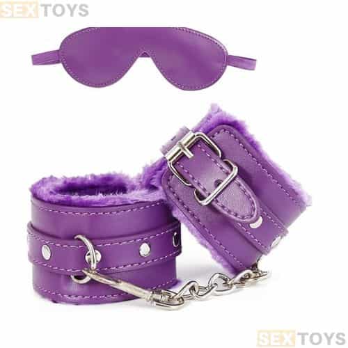 Fluffy Handcuffs PU Eye Mask Blindfold Kit