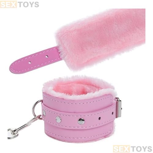Handcuffs PU Eye Mask Blindfold Kit Pink - Detail View