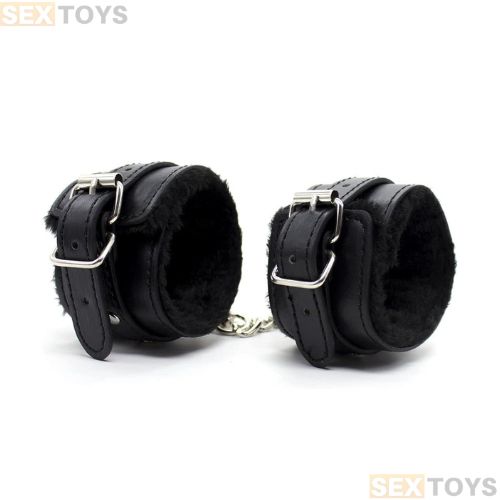 Black Leather Handcuff For Adult Adjustable Size - Side View
