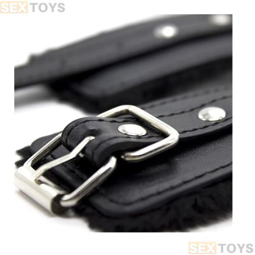 Black Leather Handcuff For Adult Adjustable Size - Detail View