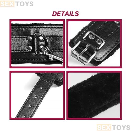 Black Leather Handcuff For Adult Adjustable Size - Back View