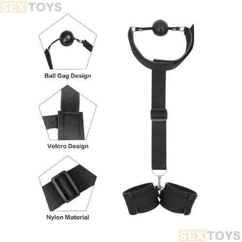 Neck to Wrist Restraints Kit Adjustable BDSM Bondage - Back View